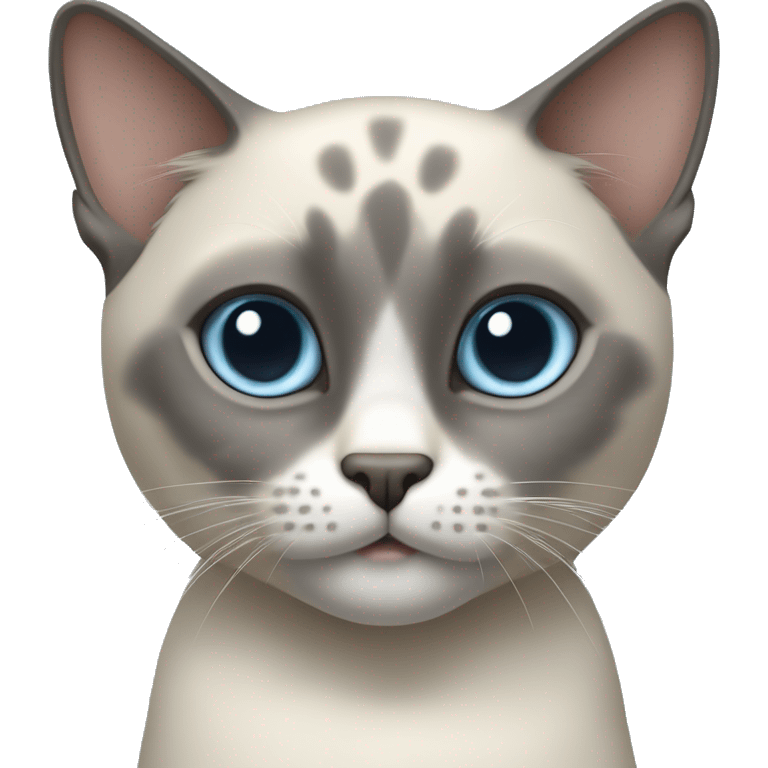 Thai breed cat with a light cream body, dark gray face, ears, and paws. Short fur, sharp ears, striking light blue eyes  emoji