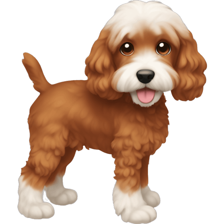 brownish orange cockapoo in colour, with white fur ONLY in her stomach and chin, and feet. Make fully brown-orange except for stomach and feet emoji