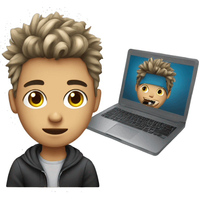 Graphic Designer boy with wolfcut hair with laptop emoji