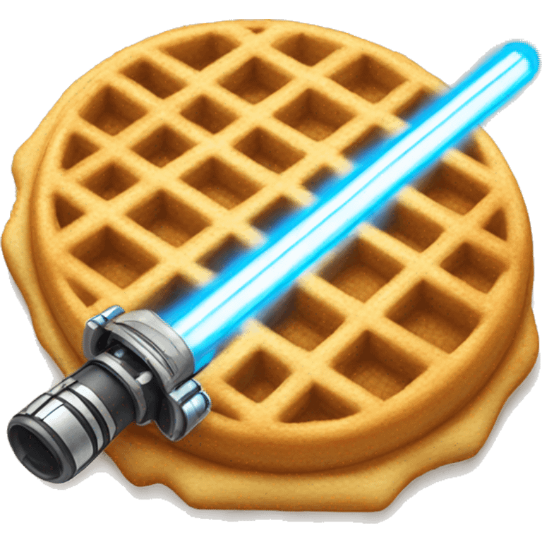 A Cute waffle with a star wars lightsaber emoji