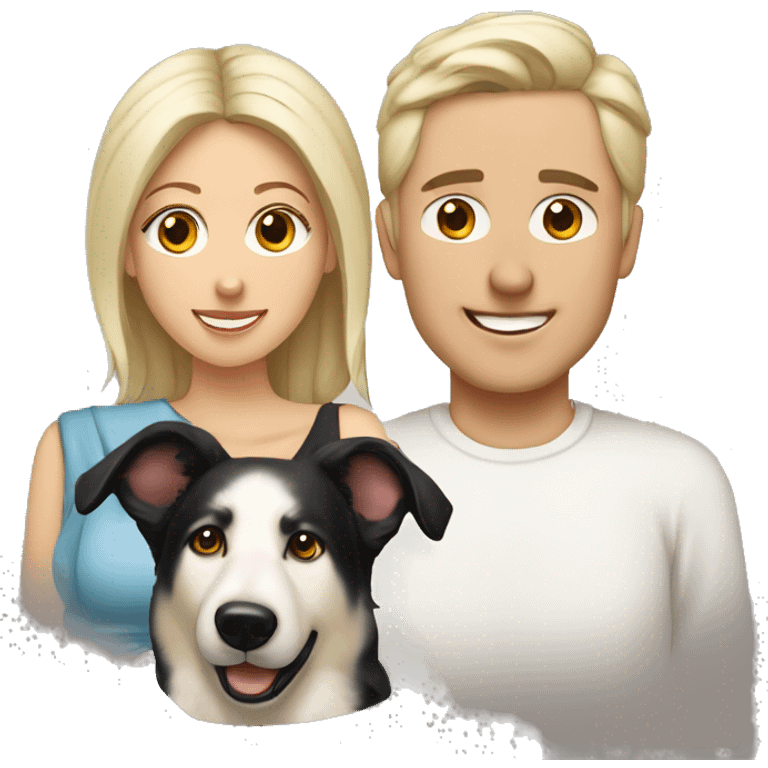 Wife and husband with two white shepherd and one black labrador retriever emoji