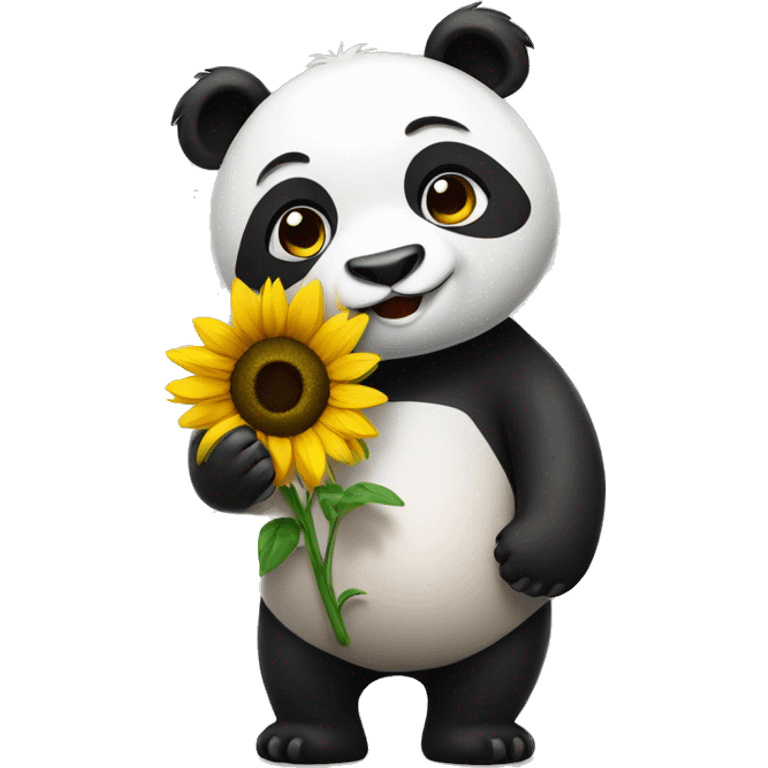 Panda with sunflower in its hand emoji