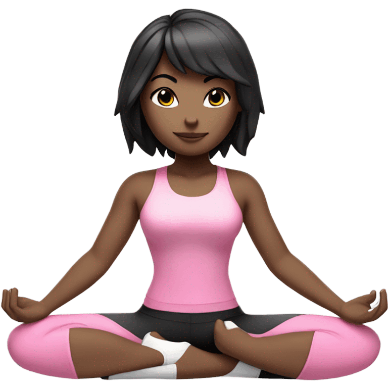 Yoga catgirl with coffee black hair and white skin full body pink sport  emoji