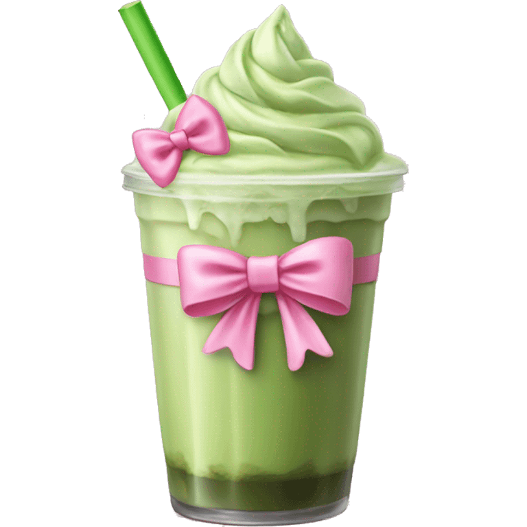 iced matcha latte with pink bow emoji