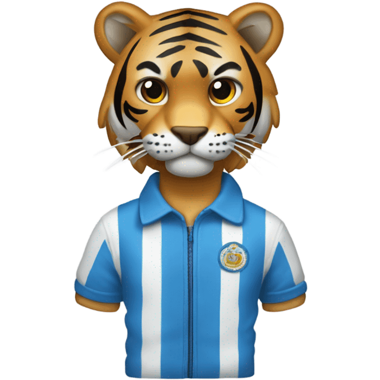 Un tigre blanco con rayas y cabello azul usando ropa del juego del calamar emoji