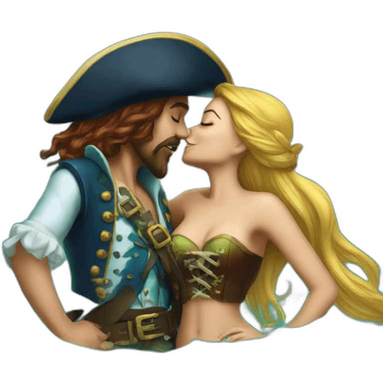 Mermaid and woman pirate kissing emoji