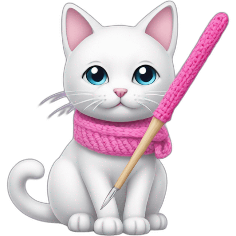 White cat with pink crochet hook emoji