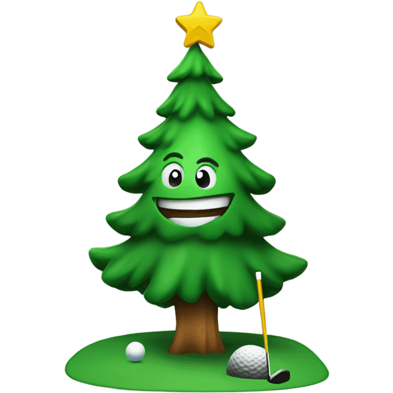 Christmas tree playing golf emoji