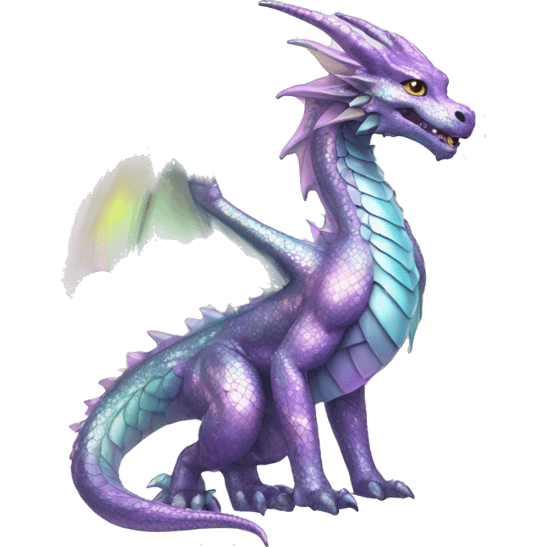 Sparkly glossy Pastel iridescent glass dragon full body emoji