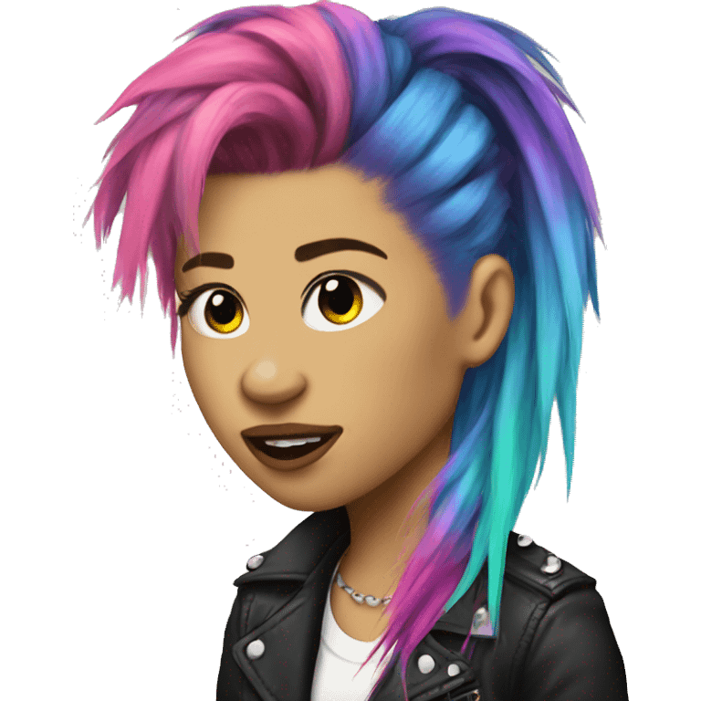 punk girl rainbow hair mullet  emoji