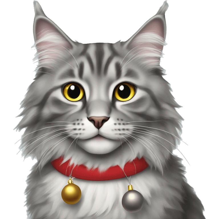 Grey Norwegian forest cat with jingle bells on his collar emoji