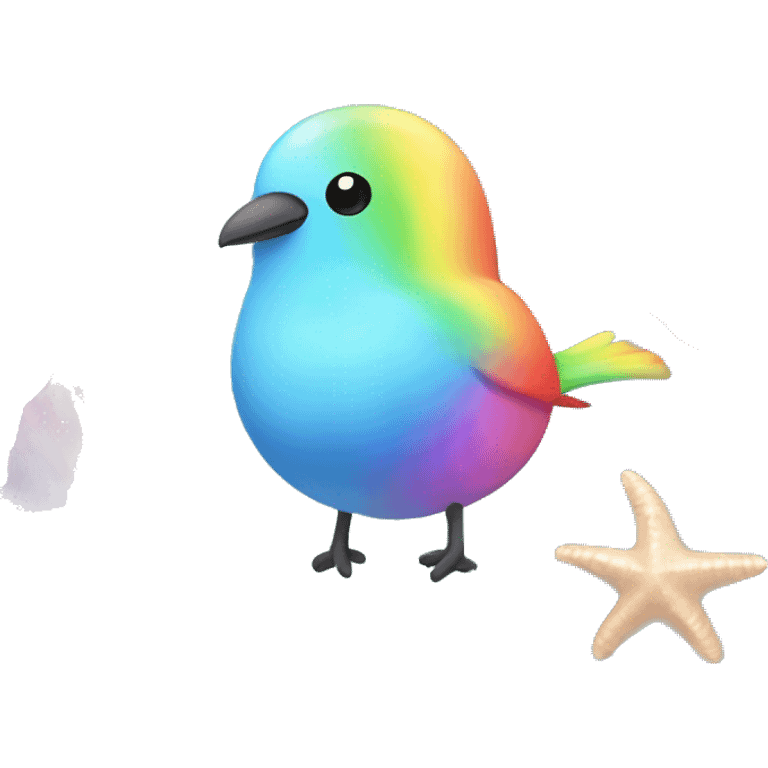 Rainbow kawaii small bird with pastel sea shells   emoji