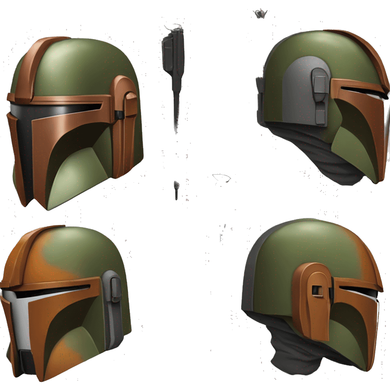 Olive and rust colored Mandalorian helmet with antenna emoji