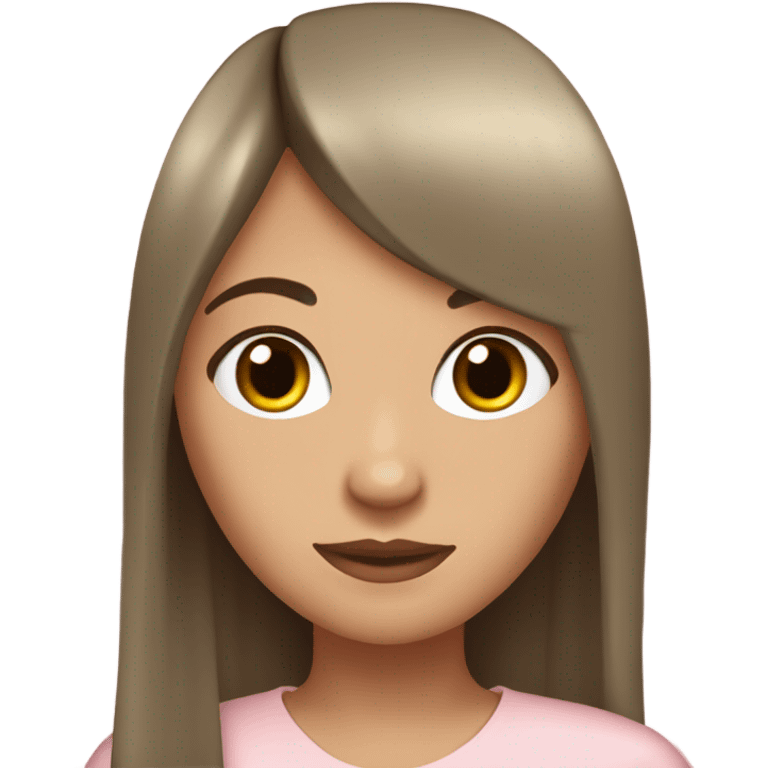 olive skin girl, with long brown hair and a straight fringe wearing pale pink clothes emoji