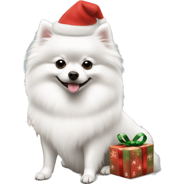 White dog Pomeranian spitz with Christmas decorations  emoji