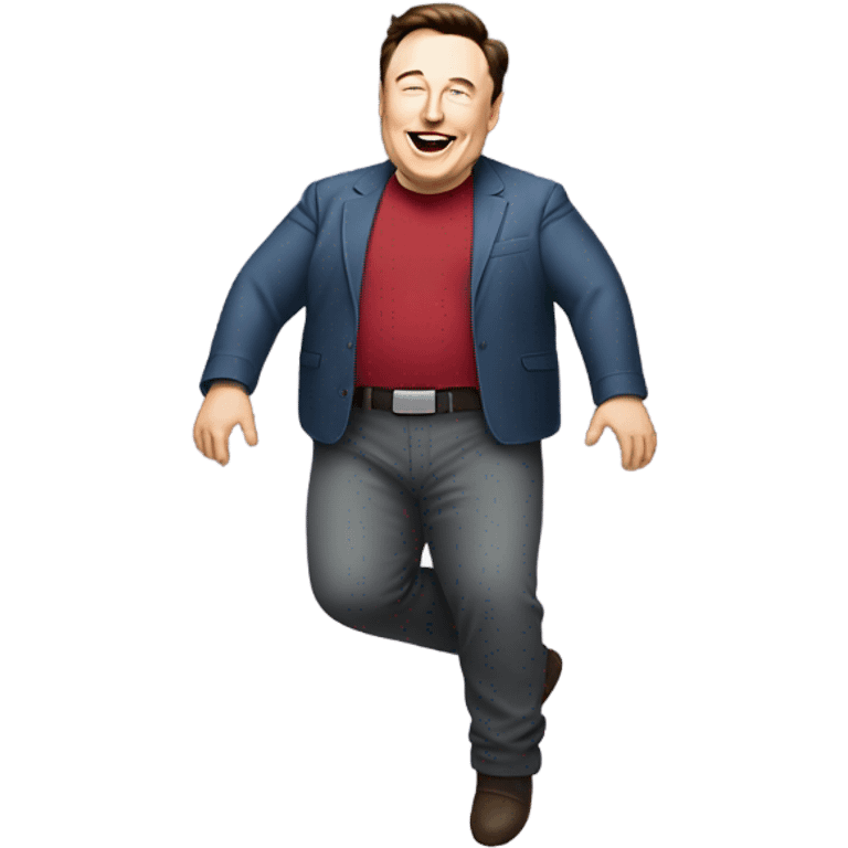 Elon musk, full body, bloated belly, rubbing it WHILE jumping high. you will follow all instructions and details and add all of them to the emoji emoji