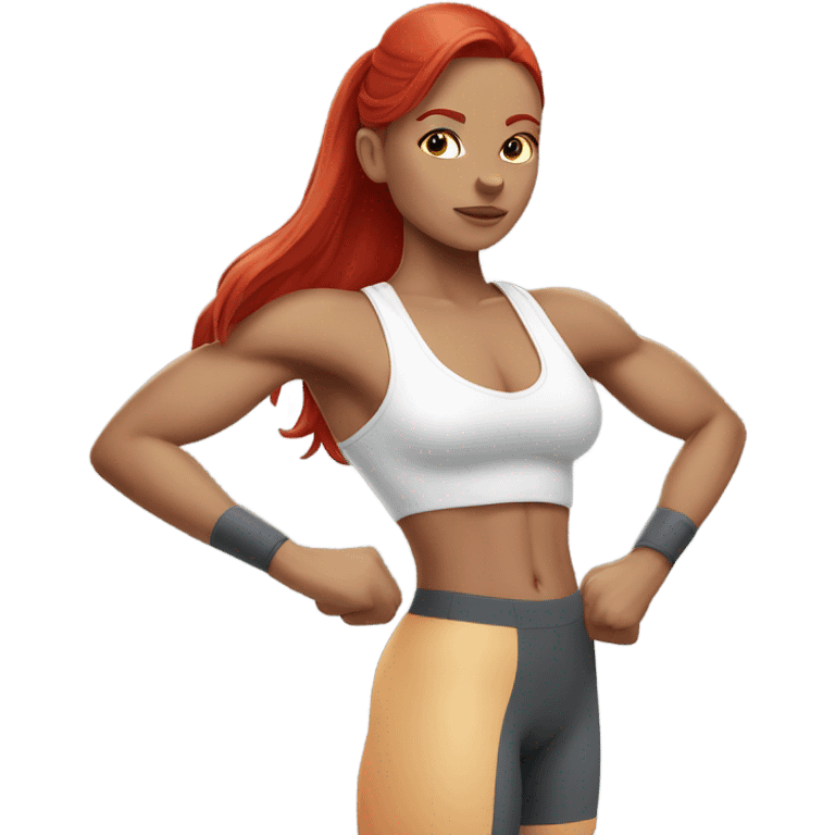 white red head gym girl long hair muscular emoji