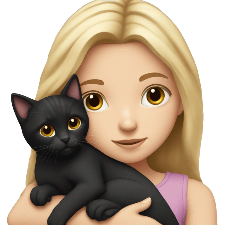 White girl cuddling black kitten emoji