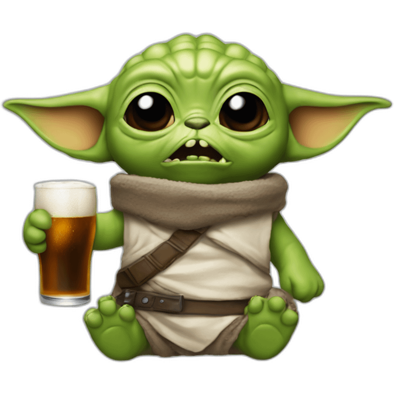 Grogu Star wars drinking a beer anda blooding emoji