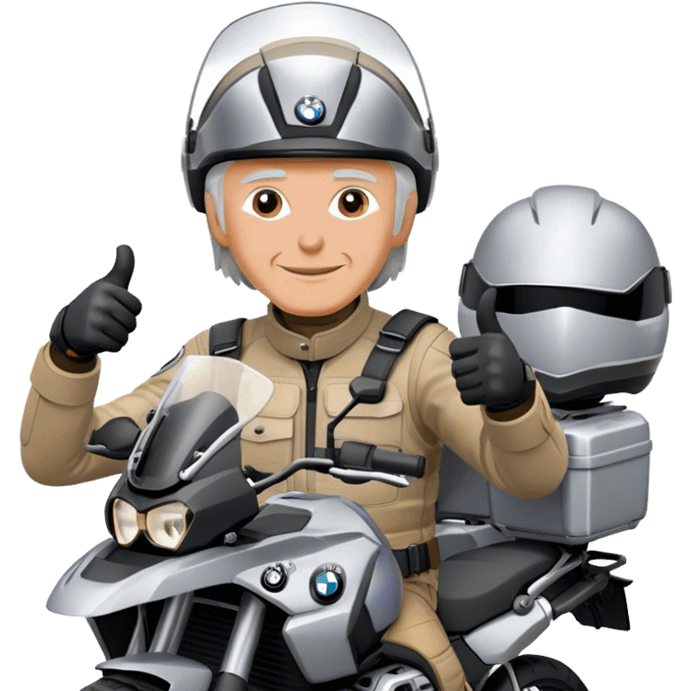 bmw gs  silver 1200 rider with grey hair giving a thumbs up emoji