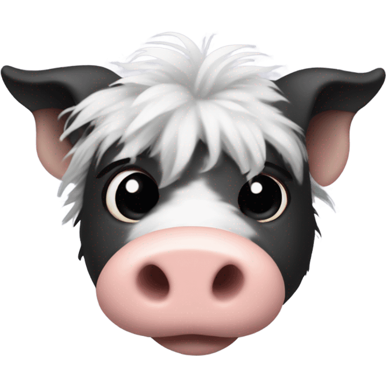 White hairy pig with black patches and floppy ears and scrunched up snout emoji