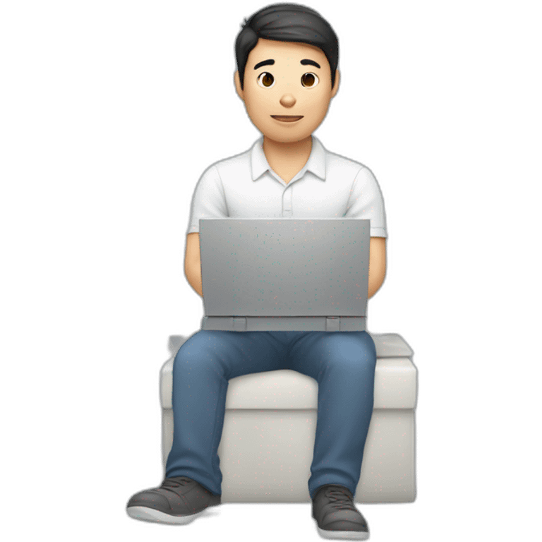 Asian white man with computer with taking lot of responsibility of work and family emoji