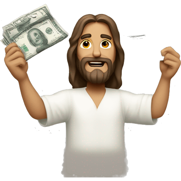 Jesus holding up bills emoji