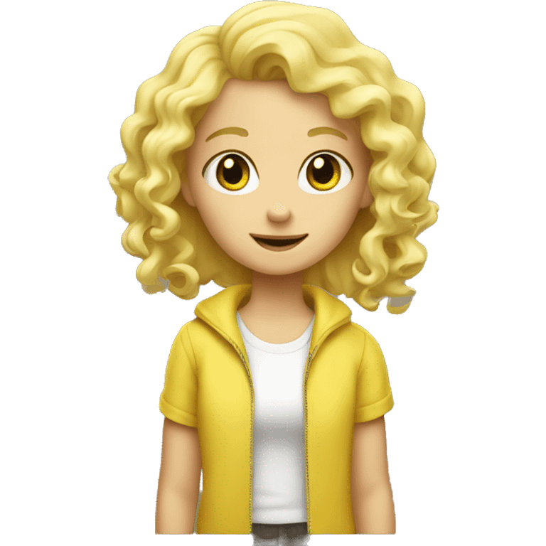 Little blond curl girl and banana emoji