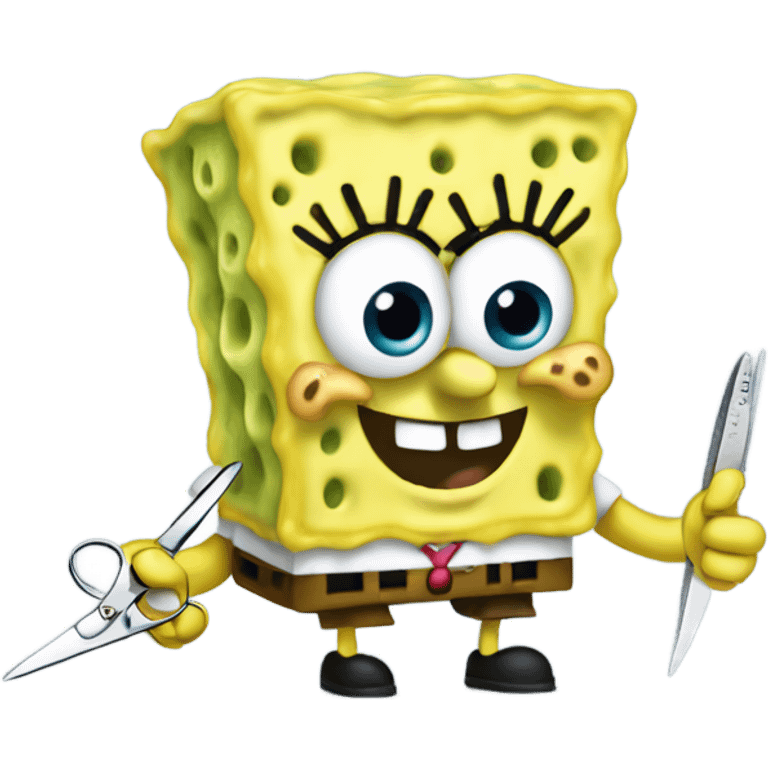 SpongeBob with scissors  emoji