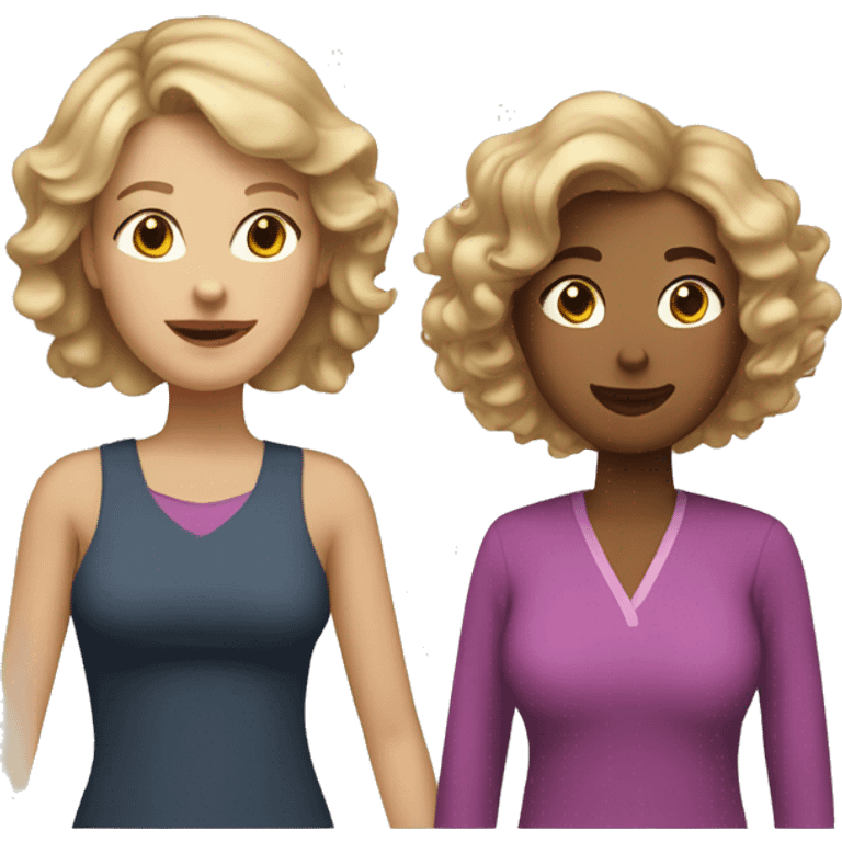 Mom with straight blonde hair and her adult daughter with curly brown hair emoji