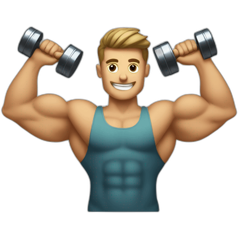 clean shave men in gym doing dumbells emoji