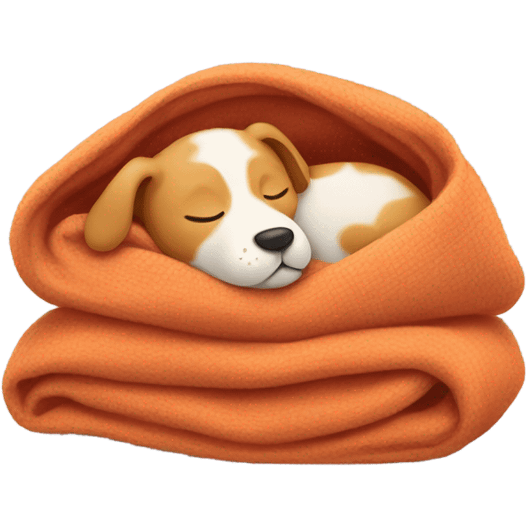 Ginger dog sleeping in a cozy blanket emoji