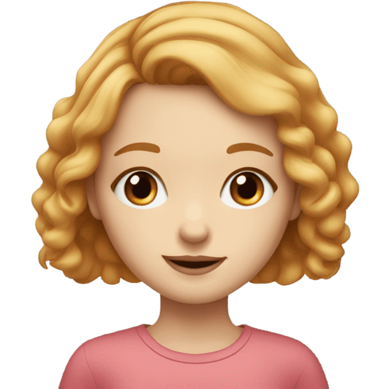 Strawberry blonde girl with grey eyes with round nose emoji