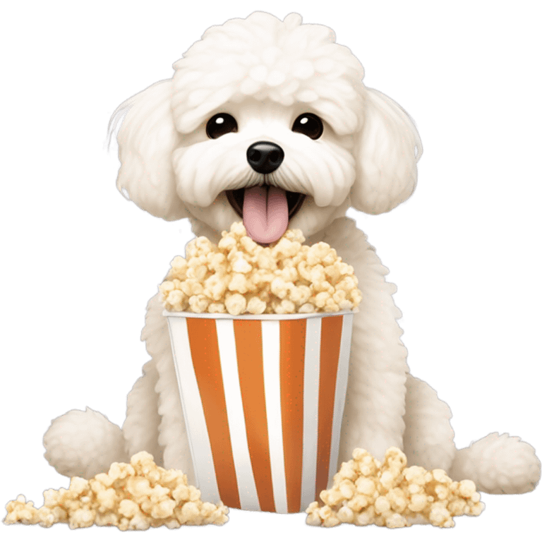 Maltipoo eating popcorn emoji