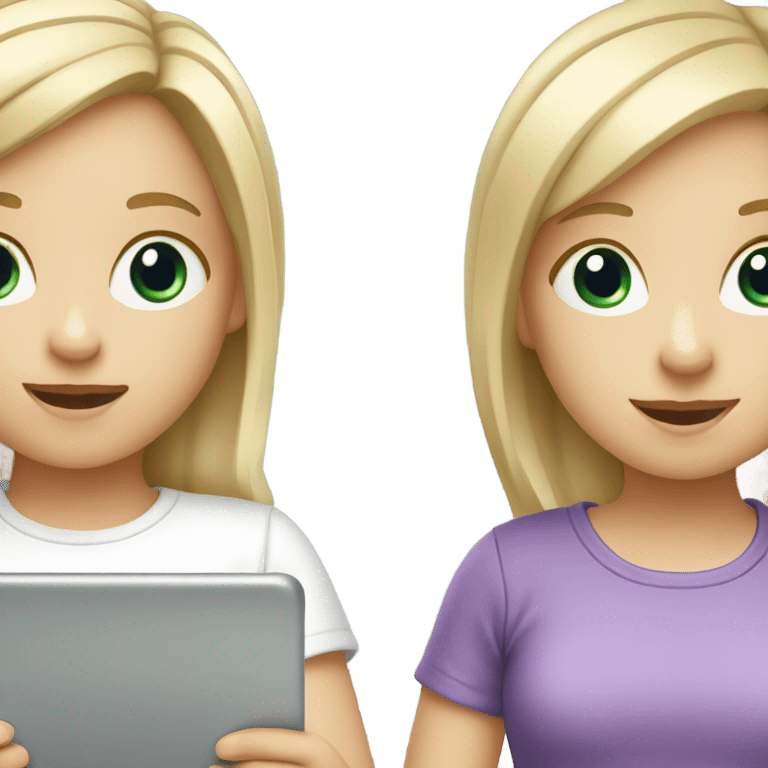 Two little white girls on tablets  emoji