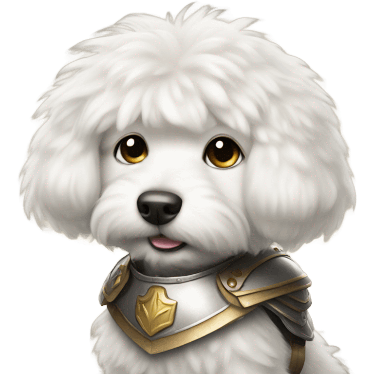 Fluffy Small white dog wearing armor emoji