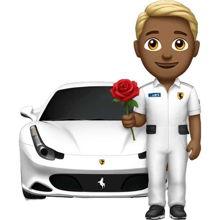 Ferrari white driver with rose in hand emoji