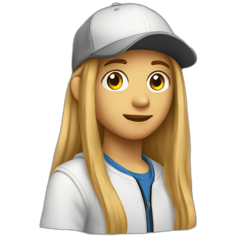 Teenager with long hair and a cap emoji