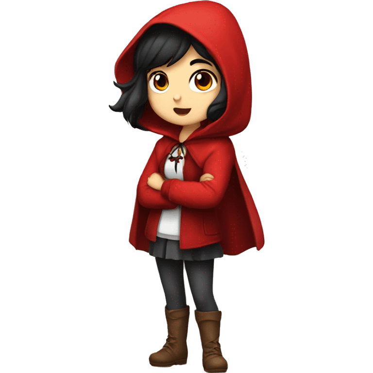 Little Red Riding Hood looks straight with black hair full body pose non-chibi emoji