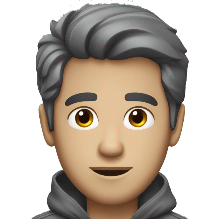 A guy with dark short hair and dark eyes in a gray Audi car emoji