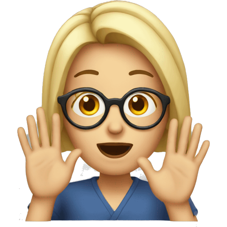 Woman with glasses shocked hand on his head emoji