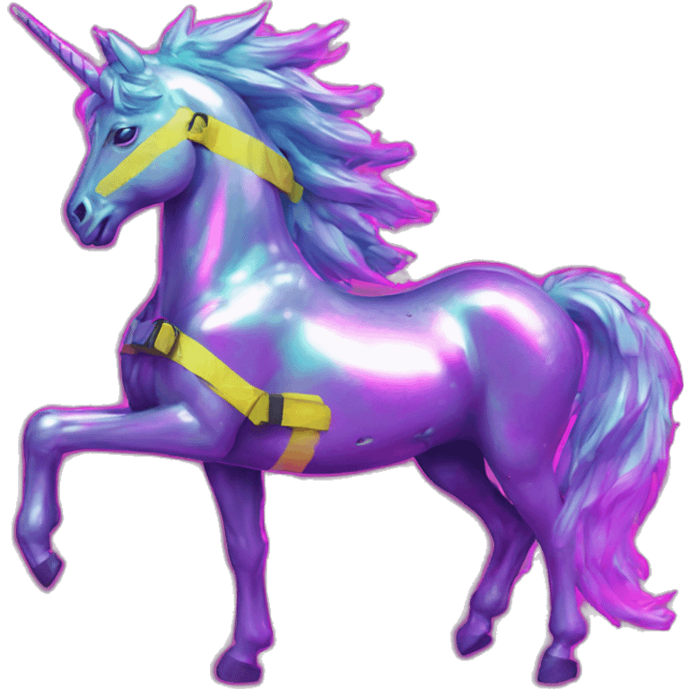 .Zombie_ Vaporwave black holographic oilslick zombie unicorn yellow caution tape graffiti Pegasus emoji