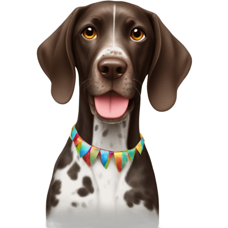 German shorthair with party horn and confetti emoji