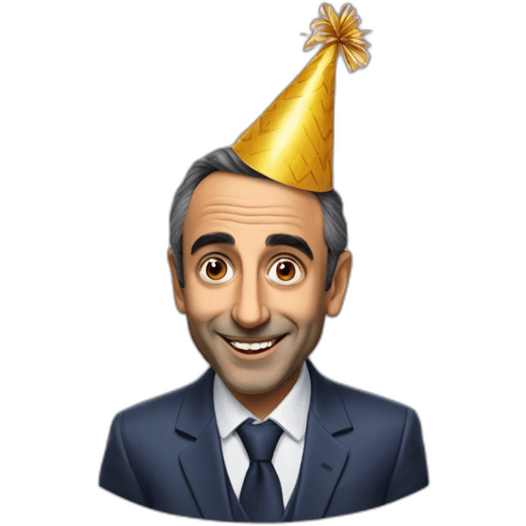 Happy realistic Eric Zemmour with a party hat emoji