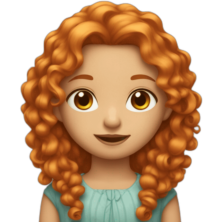 Young girl with long curly ginger hair and a dress emoji