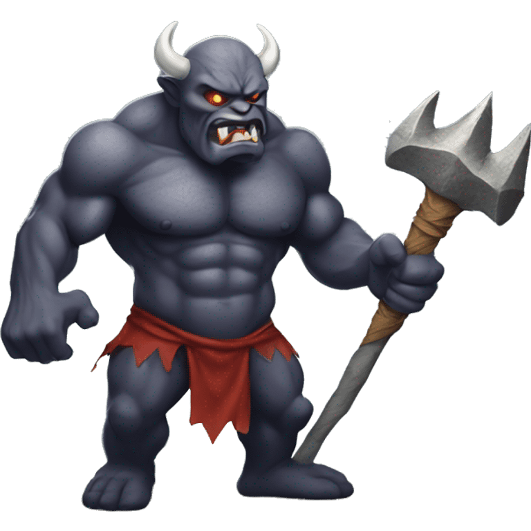 Giant demon holding mace on top of rock emoji