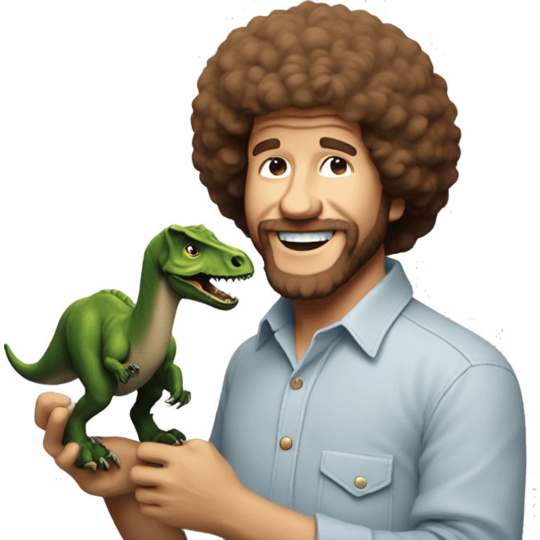 Bob Ross holding a dinosaur emoji