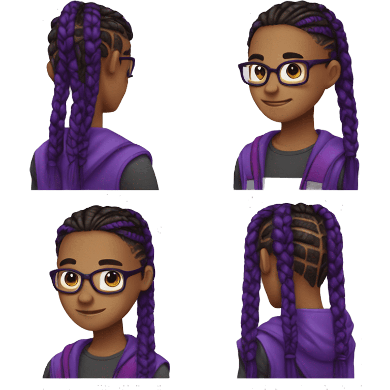 Brown teen nerd androginous boy with black and dark purple box braids showing near the eyes emoji