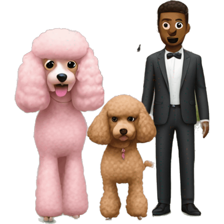 Two husbands with a pink poodle in front of a house emoji