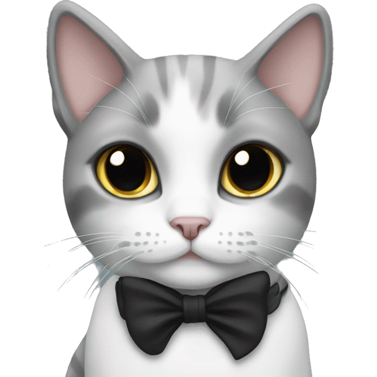 Grey and white cat with black bow  emoji